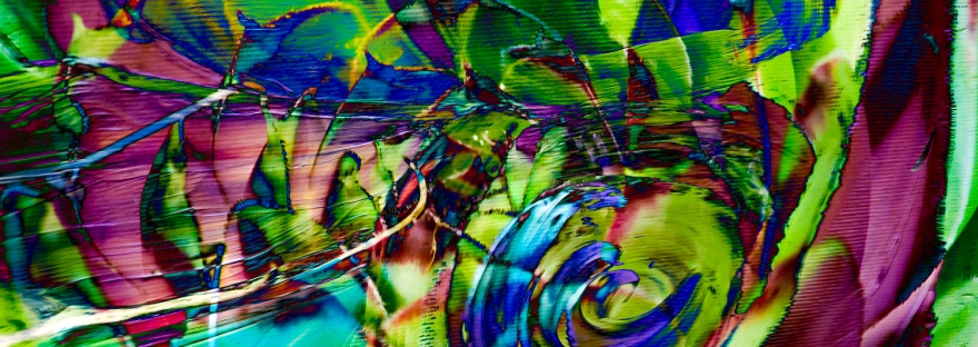 dominant green and fuchsia swirling shapes abstract art composition