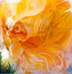 orange dreamy flower like abstract art image in dominant orange color and yellow shades with fluid abstract shapes