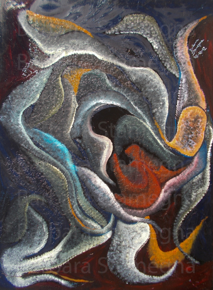 abstract abyss painting on canvas with multicolored layers on rough background, with nuances and shades