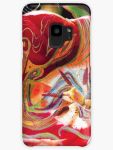 phone skin with dominant red abstract art design
