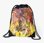 drawstring bag with revealing fire abstract bright colors art image with yellow flames like shapes on multicolored background