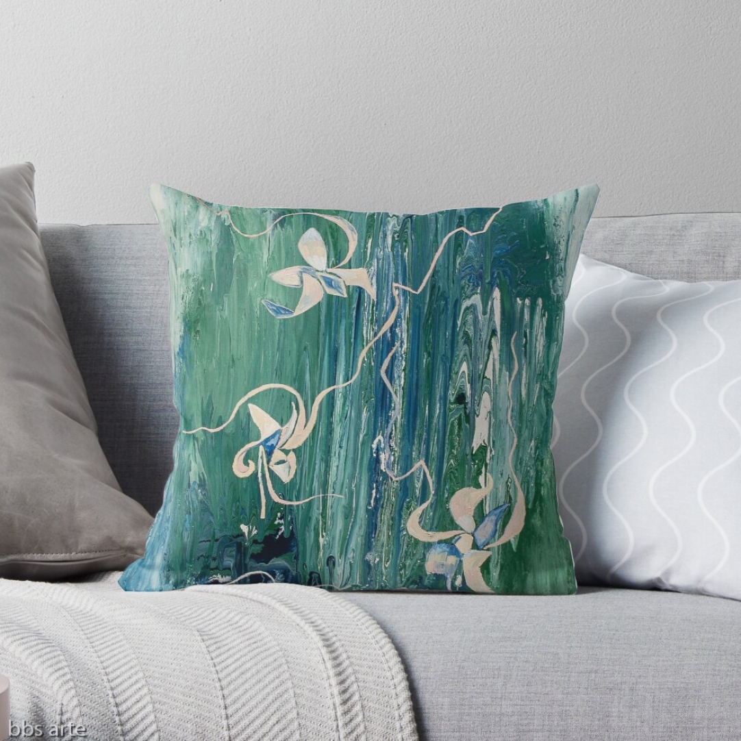 pillow with abstract water-like floral pattern