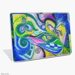 laptop skin with multicolored abstract dynamic design with geometric shapes, bended lines and circles