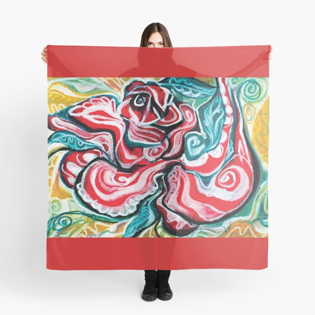 xmas design scarf with Christmas colors abstract image in tones of red green, white, black and yellow