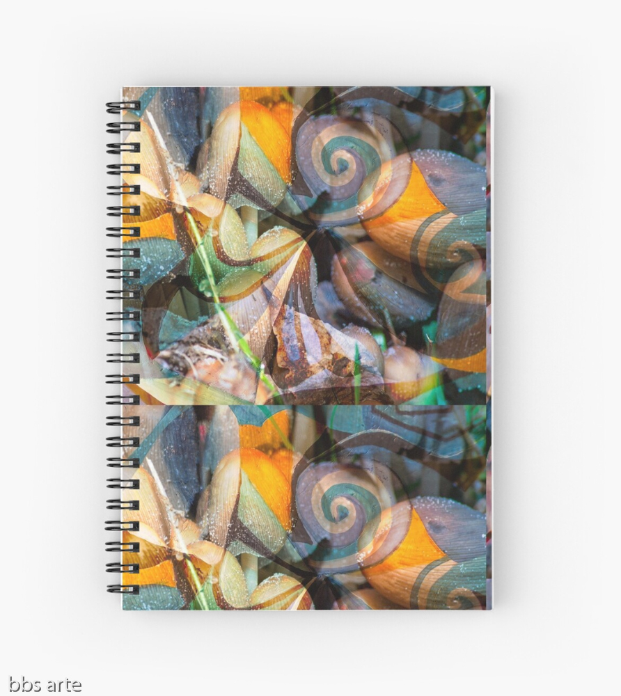 spiral notebook with soft tones abstract dynamic design with curls, geometric round shapes and transparencies with mottled texture